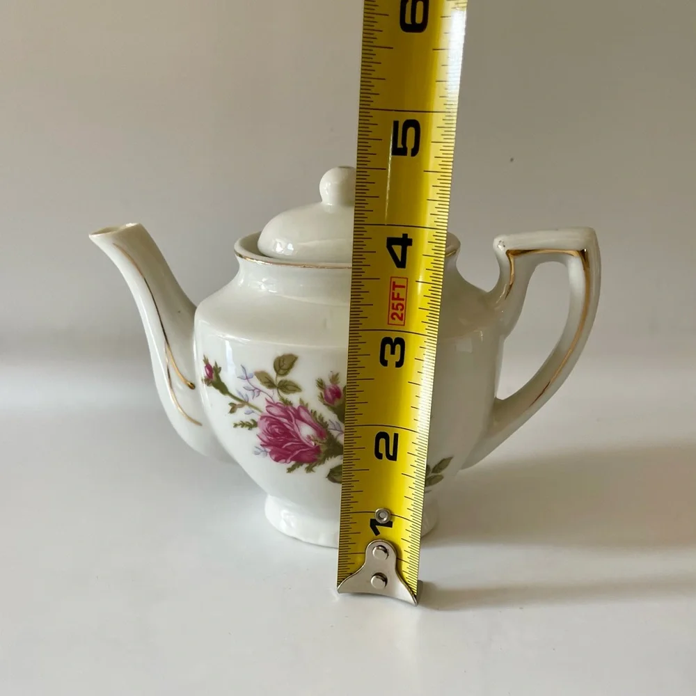Moss Rose Porcelain Floral Teapot with Pink Roses